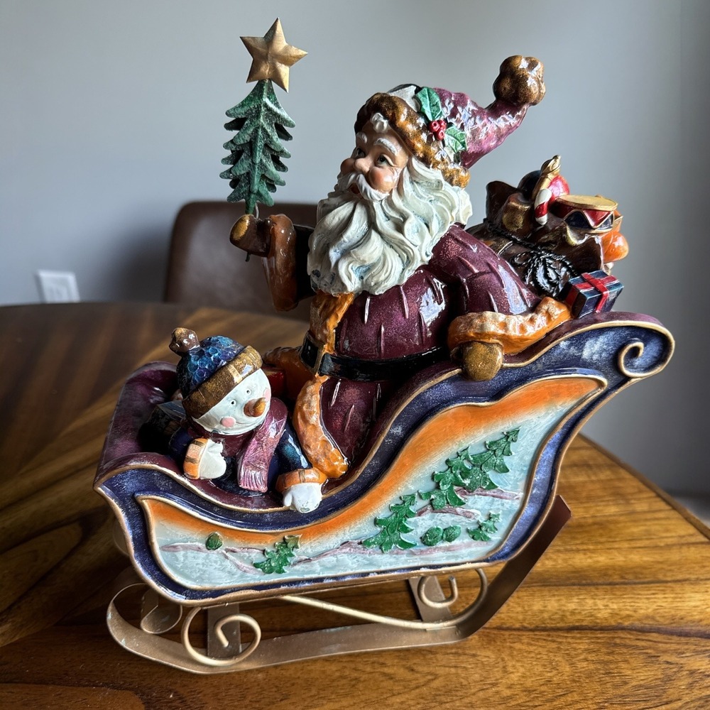 Vintage Santa Sleigh Snowman Christmas Tree Figurine Holiday Decor 11"‎ - Picture 2 of 8